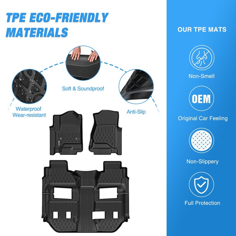 Nilight TPE Floor Mats for Chevy Chevrolet Suburban GMC Yukon XL Bucket Seats 2015 2016 2017 2018 2019 2020 All Weather Custom Fit Heavy Duty Floor Liners - Image 3