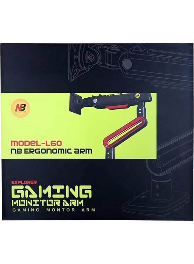 NB NORTH BAYOU NB Ergonomic L60 Gaming Monitor Arm – Adjustable RGB Stand for 32” to 60” Screens – Heavy Duty, Space-Saving & Easy to Use - Image 5