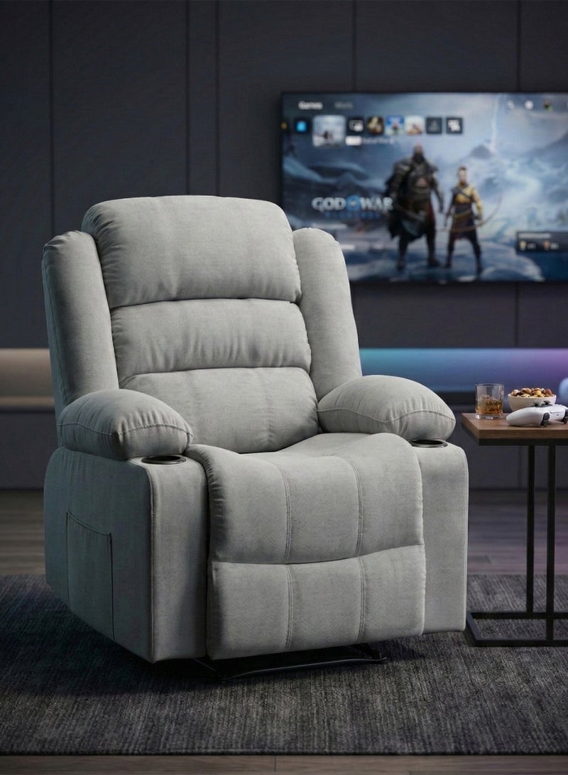 M-Smart Velvet fabric  Fixed Recliner Chair for Living Room - Ergonomic Lazy Boy Chair with Dual Cup Holder & Side Pocket for Long Seating, Reading, Watching TV and Napping, 100x86x89cm - Light Grey - Image 3