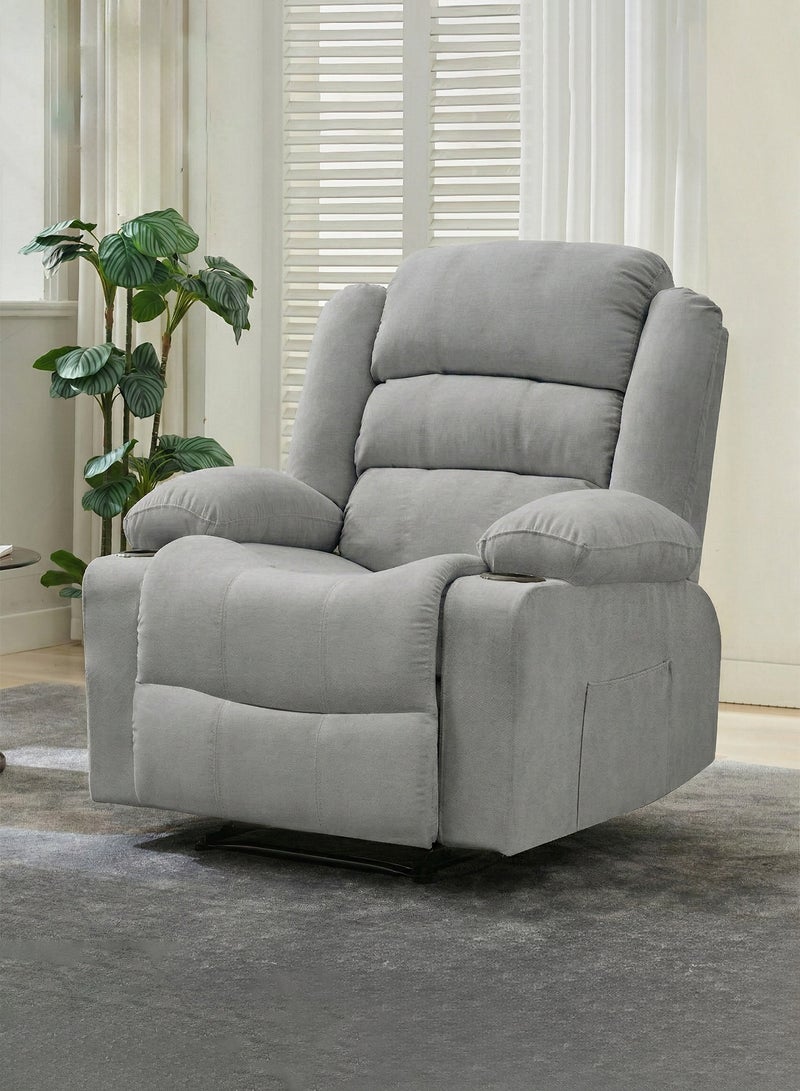M-Smart Velvet fabric  Fixed Recliner Chair for Living Room - Ergonomic Lazy Boy Chair with Dual Cup Holder & Side Pocket for Long Seating, Reading, Watching TV and Napping, 100x86x89cm - Light Grey - Image 2