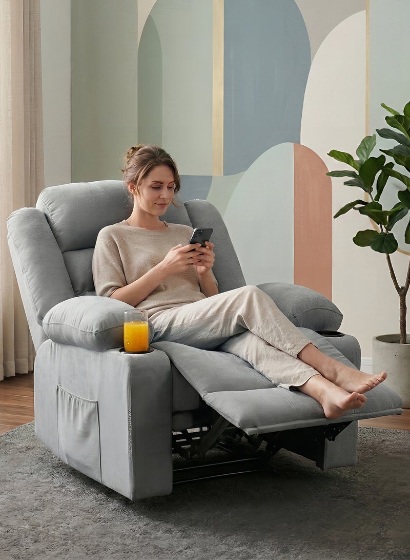 M-Smart Velvet fabric  Fixed Recliner Chair for Living Room - Ergonomic Lazy Boy Chair with Dual Cup Holder & Side Pocket for Long Seating, Reading, Watching TV and Napping, 100x86x89cm - Light Grey - Image 5