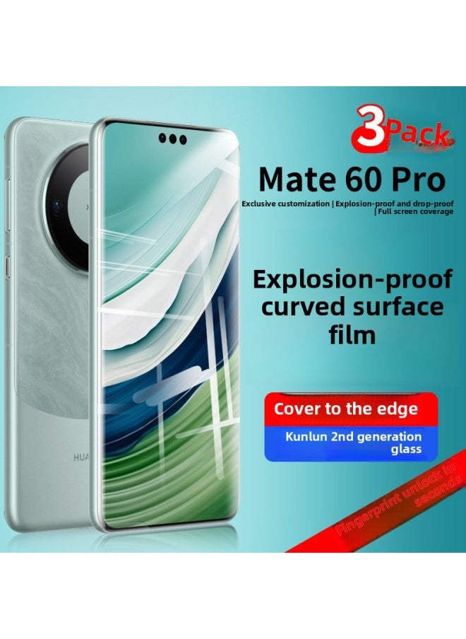 Generic - For Huawei Mate60pro Tempered Film Mate 60 Mobile Phone Film Mete Full Screen Drop-resistant Protection Pro Cover-Colour:Ultra-clear [Uv Full Glue Unlocks In Seconds★Diamond Strong Explosion-proof] 2 Pieces♥Send A Full Set Of Tools-Size:For Huawei Mate 60 Pro - Image 1