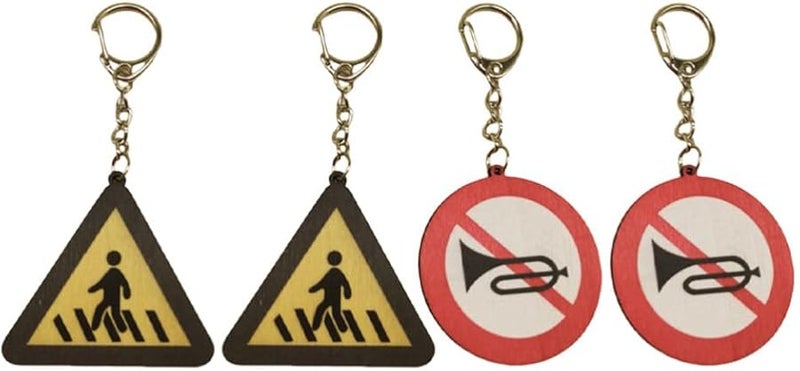 4 Pcs Traffic Sign Keychain Set Pedestrian No Honking Designs Lightweight Bag Accessories - Image 1