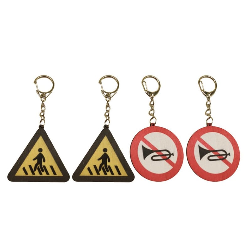 4 Pcs Traffic Sign Keychain Set Pedestrian No Honking Designs Lightweight Bag Accessories - Image 2