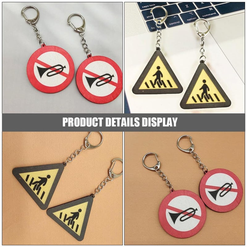 4 Pcs Traffic Sign Keychain Set Pedestrian No Honking Designs Lightweight Bag Accessories - Image 3