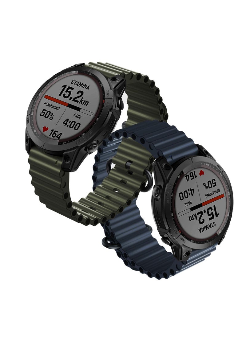 SYOSI 2Pcs Ocean Watch Band Silicone Sport Quick Fit 22mm Soft Tubular Waterproof Wrist Strap for Garmin Fenix 7 epix 2  Fenix 6  Fenix 5 Instinct 2 Solar for Instinct Crossover Solar Forerunner 955  - Image 1