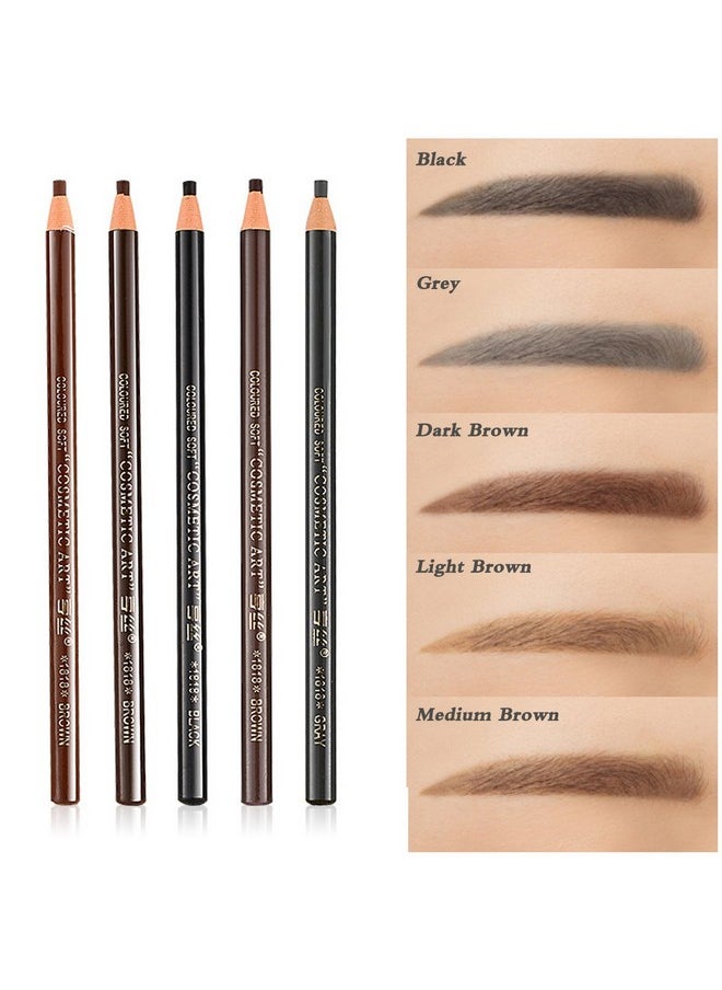 Queenland - 5 Colors Set Eyebrow Pencil Drawing Eye Brow Pen Peel Off Makeup Cosmetic - Image 1