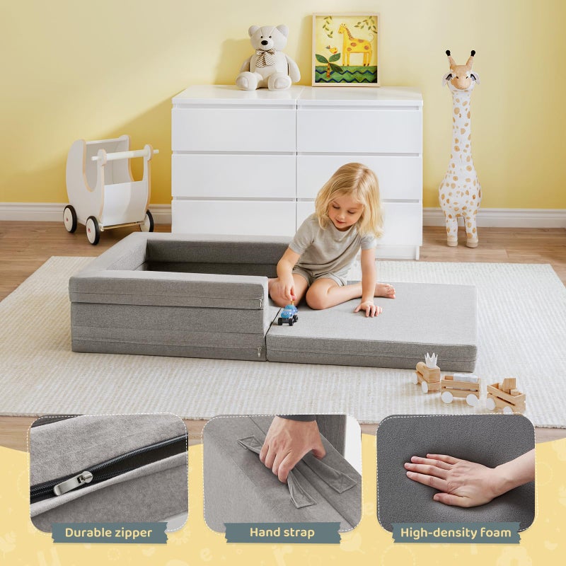 WeeGuruu Travel Toddler Bed, 3-in-1 Convertible Sofa Bed for Toddler Portable Floor Beds, Flip Open Sofa Lounger for Girls and Boys, Made with High-Density Foam and Washable Cover,Ash - Image 4