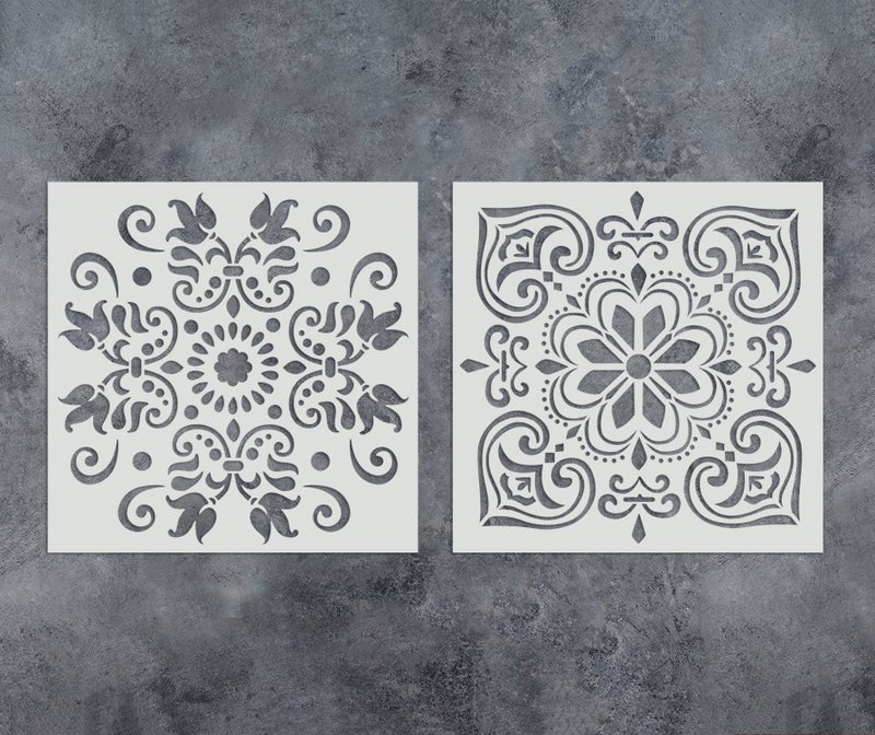 مجموعة قوالب GSS تصميمات عبوة من 2 قوالب 12x12 بوصة للرسم على الخشب والجدران والأثاث وأرضيات البلاط والقماش قابلة لإعادة الاستخدام قوالب الرسم الفنية SL010