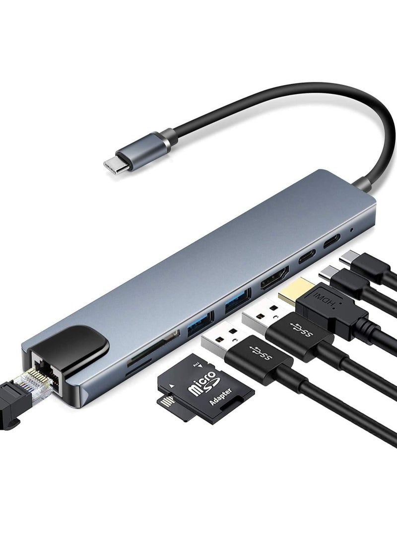 محول USB-C 8 في 1 متعدد المنافذ – 4K HDMI، إيثرنت جيجابت، وشحن PD لتحسين الاتصال - Image 1
