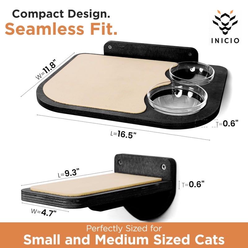 INICIO Cat Shelves â€“ Dog Proof Feeding Station with Wall Mounted Shelves, 3 Steps for wall with Floating Shelf for Cats Up to 15lbs, Includes Cat Food Bowls for Convenient Feeding â€“ Black - Image 4