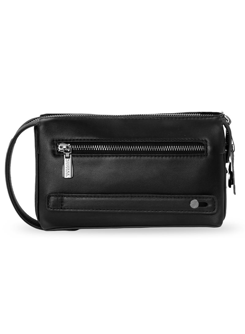JOVIAL Sleek Leather Handbag Minimalist Design with Zip Closure and Wristlet Strap for Everyday Style - Image 2
