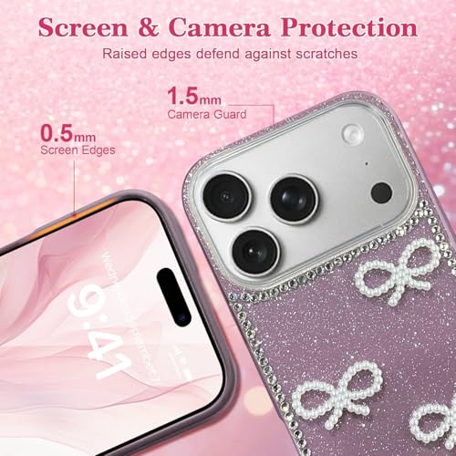 DIZORO Compatible with (iPhone 17 Pro Max Case)(2025), Luxury Diamond Cute with Bow Glitter Bling Case with Full Camera Protection Shockproof PC+TPU Glossy Shiny Back Cover for Girls Women (Wine) - Image 3