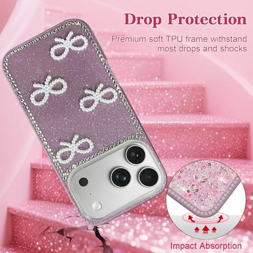 DIZORO Compatible with (iPhone 17 Pro Max Case)(2025), Luxury Diamond Cute with Bow Glitter Bling Case with Full Camera Protection Shockproof PC+TPU Glossy Shiny Back Cover for Girls Women (Wine) - Image 5