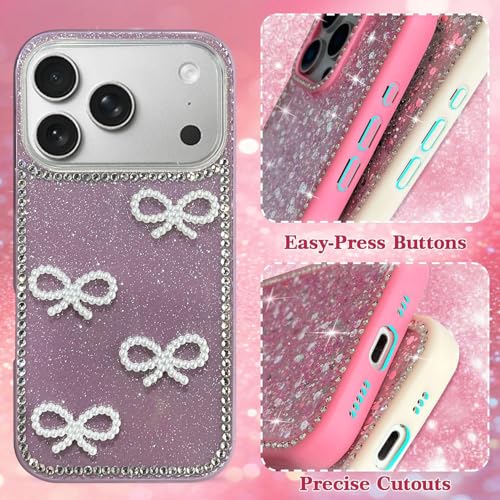 DIZORO Compatible with (iPhone 17 Pro Max Case)(2025), Luxury Diamond Cute with Bow Glitter Bling Case with Full Camera Protection Shockproof PC+TPU Glossy Shiny Back Cover for Girls Women (Wine) - Image 4