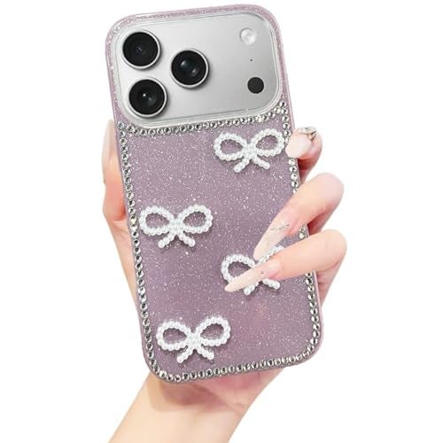 DIZORO Compatible with (iPhone 17 Pro Max Case)(2025), Luxury Diamond Cute with Bow Glitter Bling Case with Full Camera Protection Shockproof PC+TPU Glossy Shiny Back Cover for Girls Women (Wine) - Image 1
