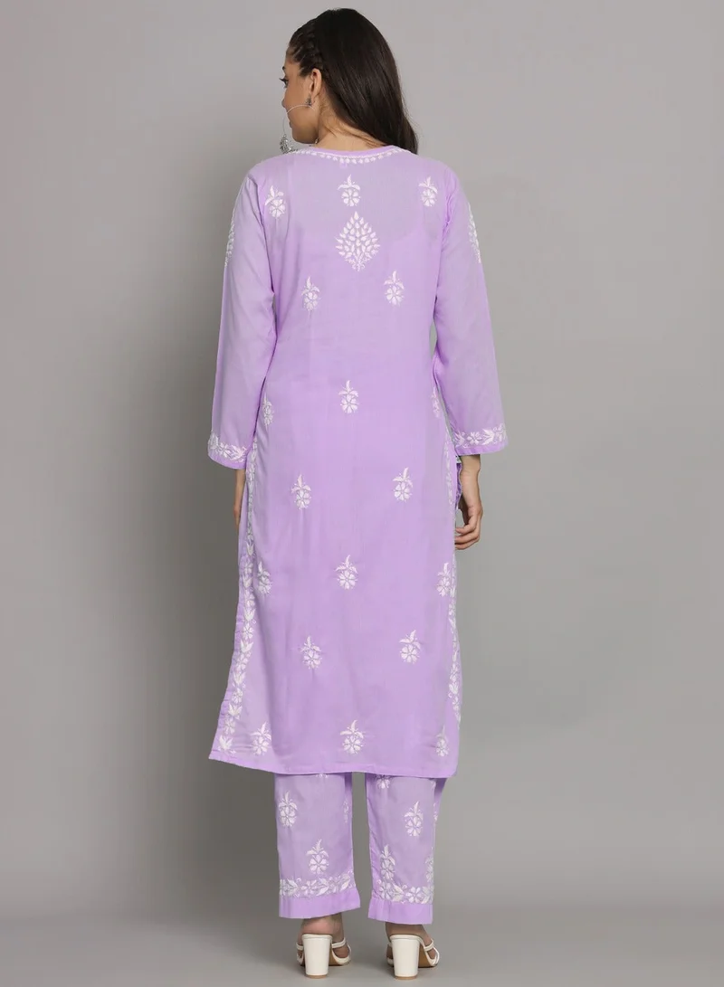 Alaya Lavender Women Hand Embroidered Chikankari Cotton Kurta Set-AL3674KS for Women | Best Price UAE