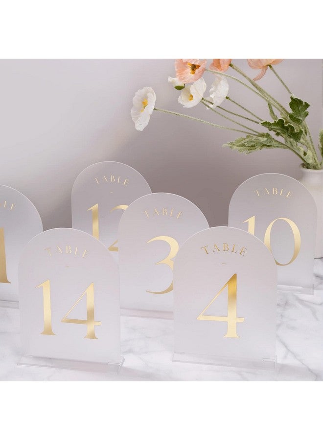 UNIQOOO UNIQOOO Frosted Arch Wedding Table Numbers with Stands 1-30, Gold Foil Printed 5x7 Acrylic Display Signs and Holders, Pack of 30, Perfect for Centerpiece, Reception, Decoration, Party, Anniversary, Event  - Image 1