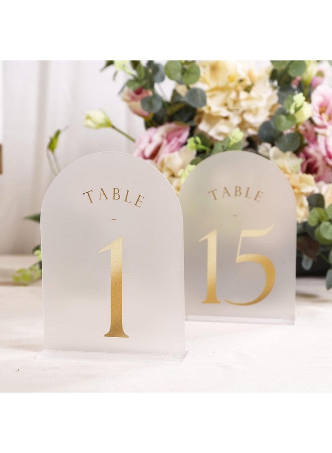 UNIQOOO UNIQOOO Frosted Arch Wedding Table Numbers with Stands 1-30, Gold Foil Printed 5x7 Acrylic Display Signs and Holders, Pack of 30, Perfect for Centerpiece, Reception, Decoration, Party, Anniversary, Event  - Image 2