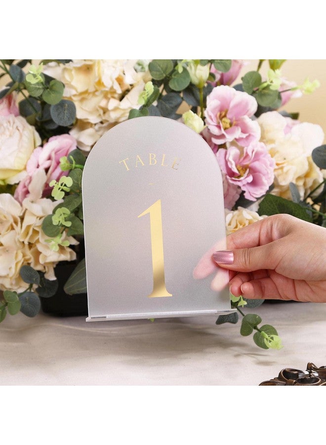 UNIQOOO UNIQOOO Frosted Arch Wedding Table Numbers with Stands 1-30, Gold Foil Printed 5x7 Acrylic Display Signs and Holders, Pack of 30, Perfect for Centerpiece, Reception, Decoration, Party, Anniversary, Event  - Image 3