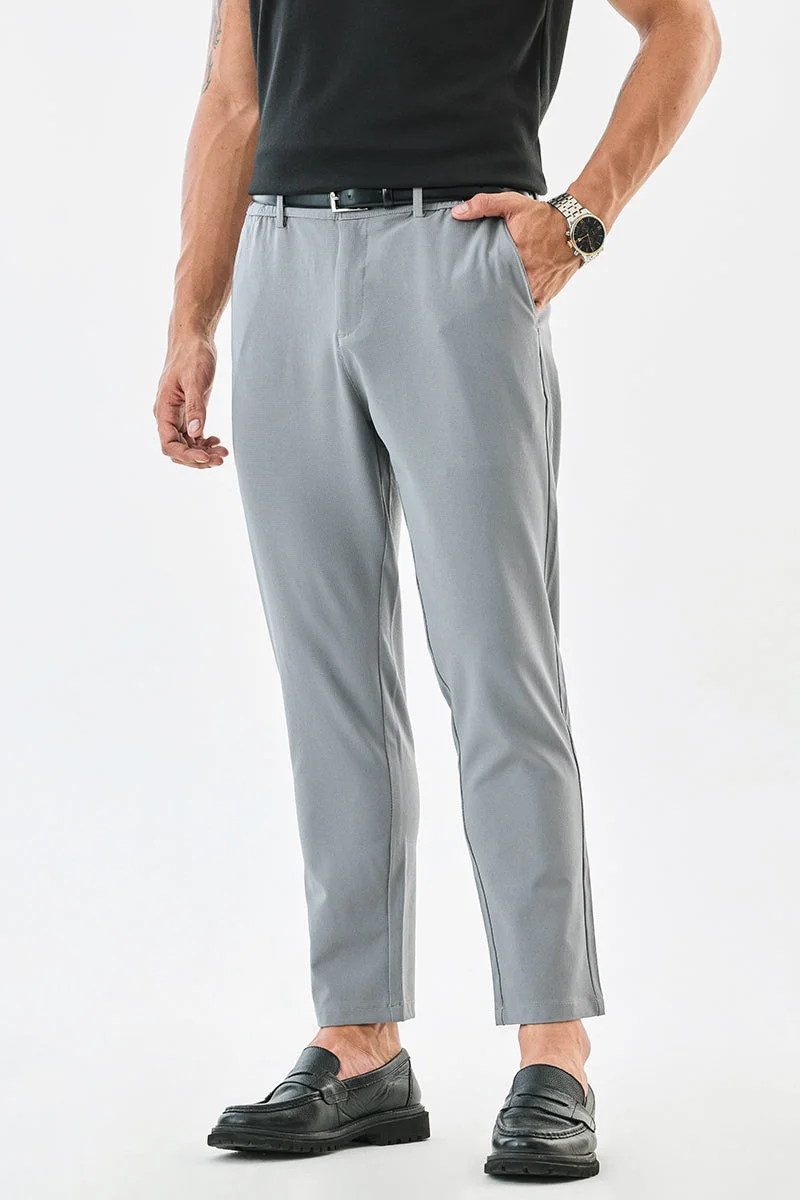 سنيتش Grey Solid Tapered Formal Trousers