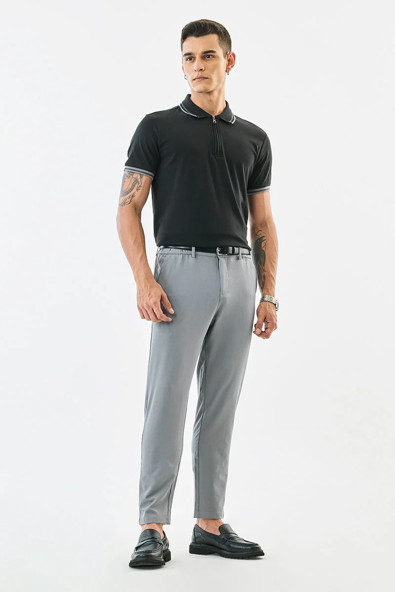 سنيتش Grey Solid Tapered Formal Trousers