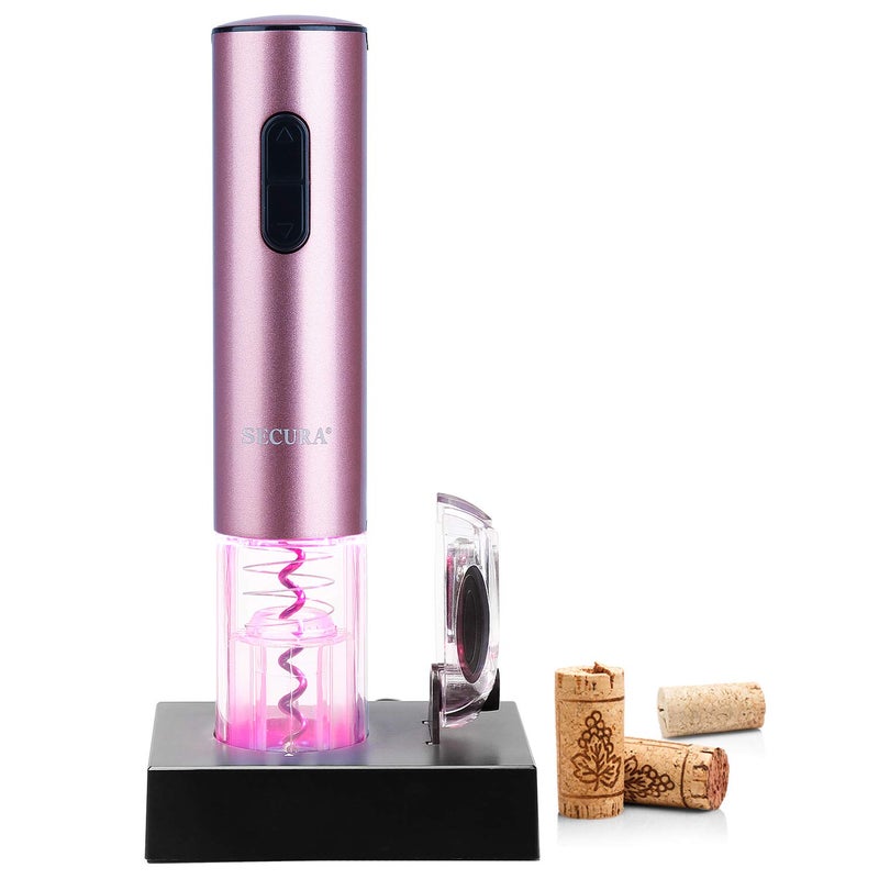 Secura Secura Electric Wine Opener Automatic Electric Wine Bottle Corkscrew Opener with Foil Cutter Rechargeable Rose Gold