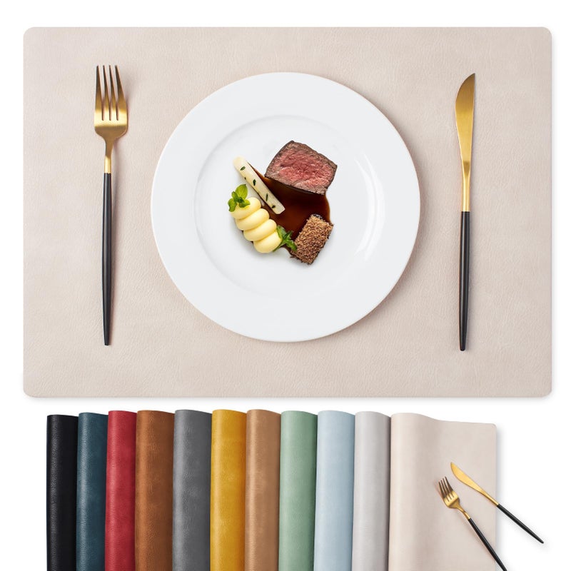 MOSAYT Vinyl Placemats Set of 4-12 X 17 Inch - Faux Leather 100% Waterproof Oil-Proof Wipeable PU Place Mats, Heat Resistant Reversible Table Mats for Kitchen, Dining, Outdoor (Beige) - Image 1