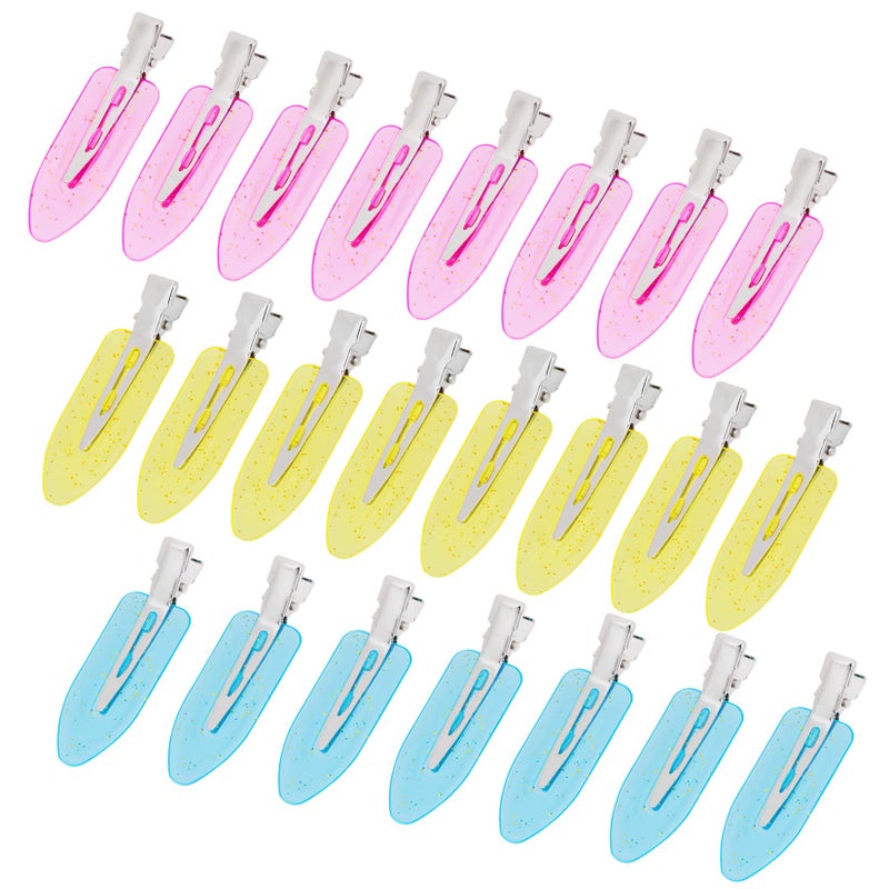 Wobe 24pcs Creaseless Hair Clips No Bend Hair Clips No Crease Hair Clip for Curl Hairstyle Bangs Makeup Application Hairdressing Hairpins Styling Clips for Salon Barber (Translucent Pink Blue Yellow) - Image 1