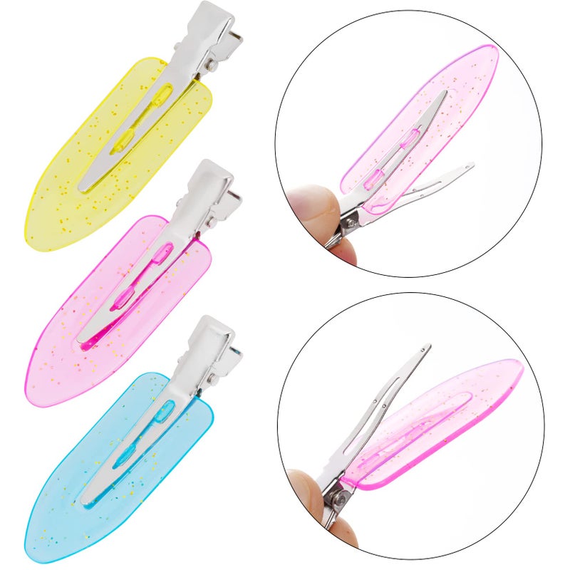 Wobe 24pcs Creaseless Hair Clips No Bend Hair Clips No Crease Hair Clip for Curl Hairstyle Bangs Makeup Application Hairdressing Hairpins Styling Clips for Salon Barber (Translucent Pink Blue Yellow) - Image 3