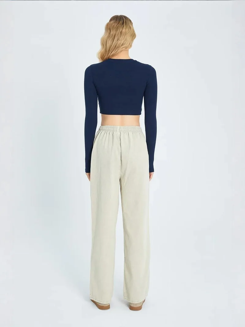 MixRay Stone Natural Mixray Elastic Waist Straight Leg Cotton Pants for Women | Best Price UAE