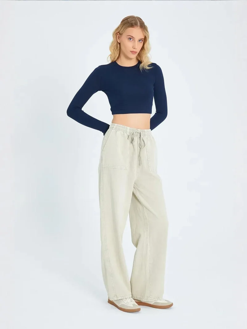 MixRay Mixray Elastic Waist Straight Leg Cotton Pants