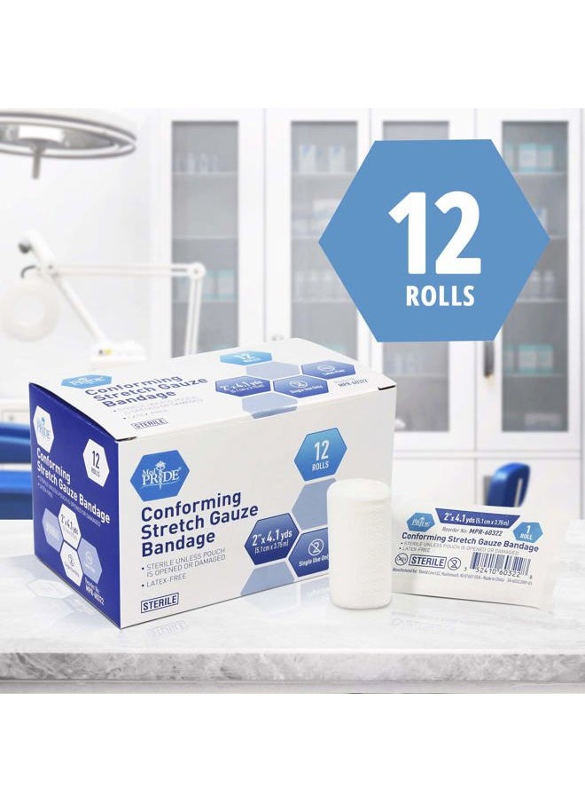MED PRIDE Conforming Stretch Gauze Bandage 2" X 4.1 Yards, 12 Rolls | Sterile Latex Free Rolled Gauze | Non Adherent Gauze Rolls Wound Care  - Image 2