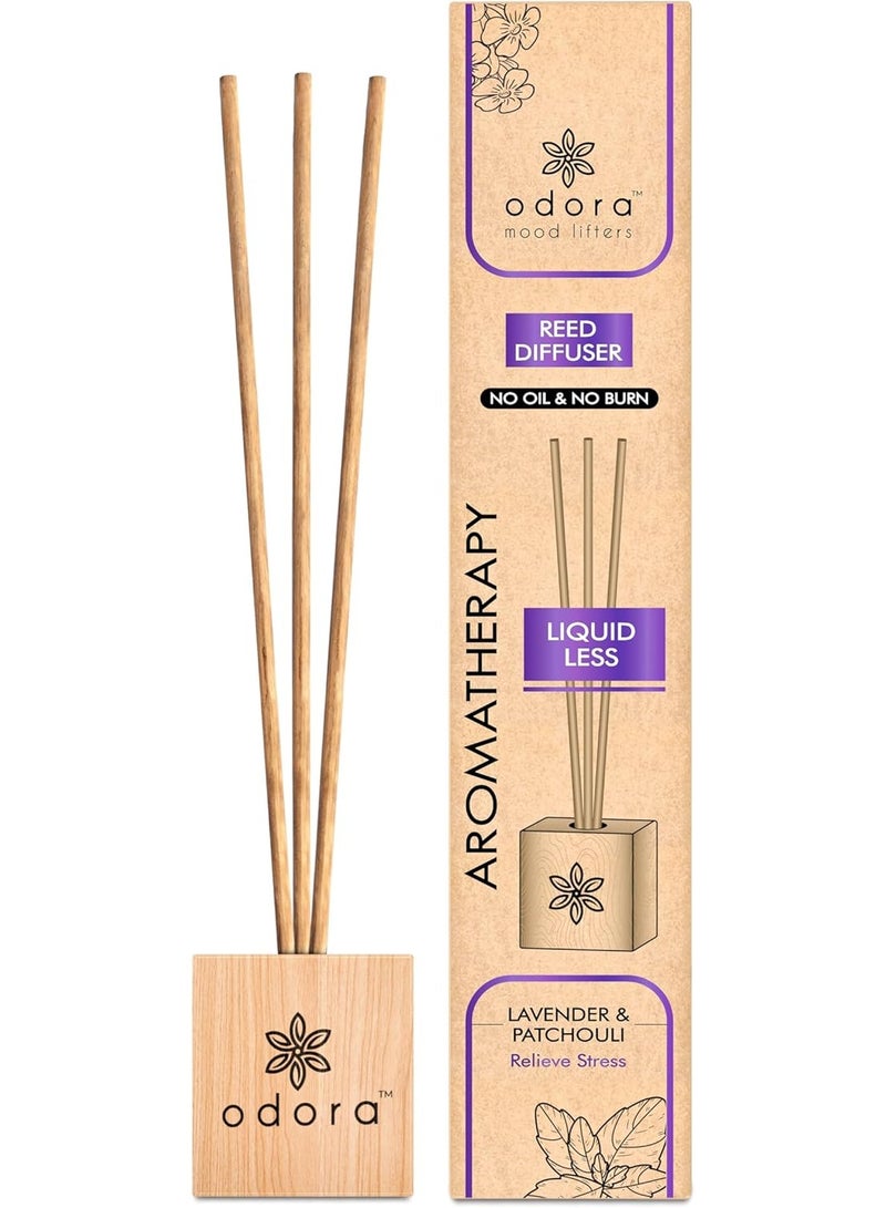 Odaro Liquidless Reed Diffuser - Lavender & Patchouli, Infused with Essential Oils, Long Lasting Fragrance Lasts Upto 30 Days, No Burn No Oil, Biodegradable, Room Freshener for Home, 6 Wooden Reeds - Image 1