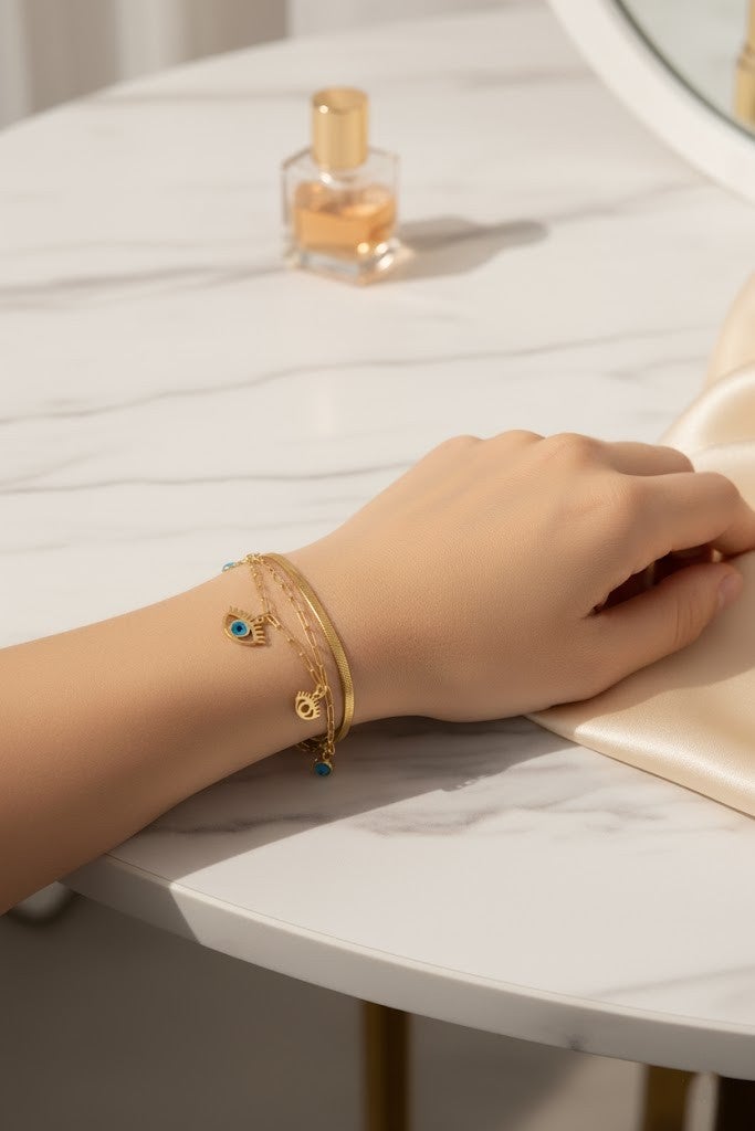 FLUFFY Women’s Bracelet Layered Detail Evil Eye Classic - Image 1
