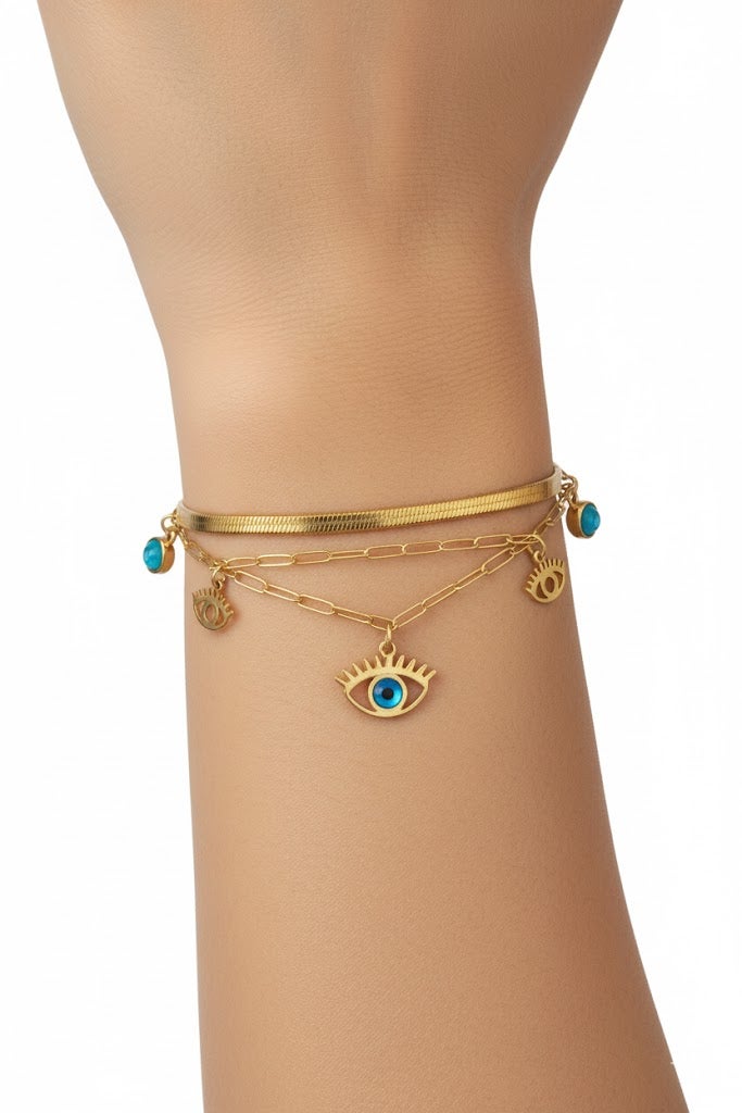 FLUFFY Women’s Bracelet Layered Detail Evil Eye Classic - Image 2