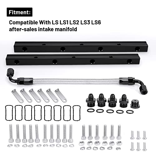Endxedo Billet Fuel Rail Kit Fits LS LS1 LS2 LS3 LS6 Stock Intake Manifold Fuel Rail Kit with both Rails/Crossover Line 6AN+Hardware - Image 2