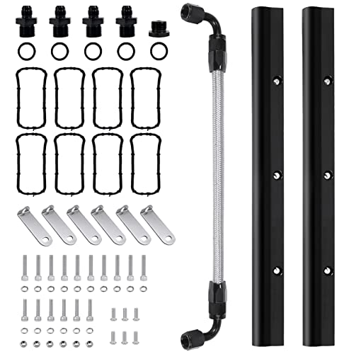 Endxedo Billet Fuel Rail Kit Fits LS LS1 LS2 LS3 LS6 Stock Intake Manifold Fuel Rail Kit with both Rails/Crossover Line 6AN+Hardware - Image 1