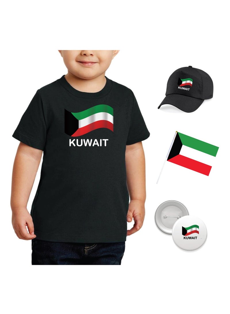 PRINTSHOP4ME Kuwait National Day Gift Set for Boys - T-Shirt - Cap - Badge and Flag Set - Celebrate Kuwait National Day with this Kids Combo Pack in Style - Image 1
