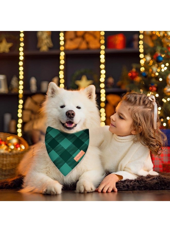 Kreyfer 2 Pieces Christmas Buffalo Plaid Dog Bandanas, Double-Sided Reversible Triangle Scarf, Red and Green Checkered Design, Holiday Pet Costume Accessories for Dogs and Cats (Large) - Image 5