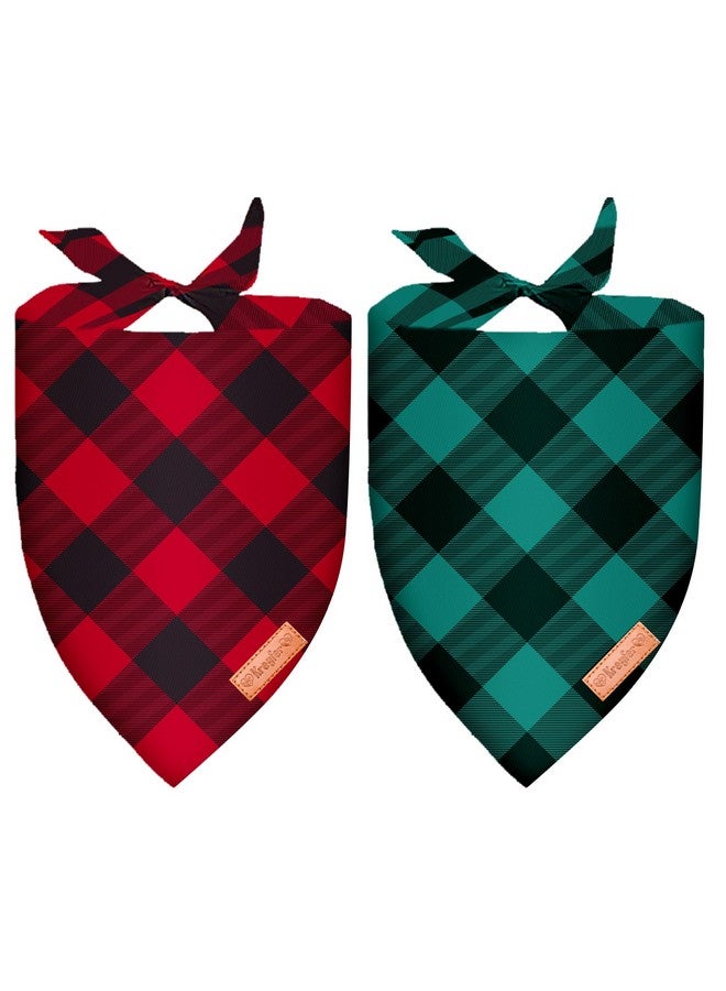 Kreyfer 2 Pieces Christmas Buffalo Plaid Dog Bandanas, Double-Sided Reversible Triangle Scarf, Red and Green Checkered Design, Holiday Pet Costume Accessories for Dogs and Cats (Large) - Image 1