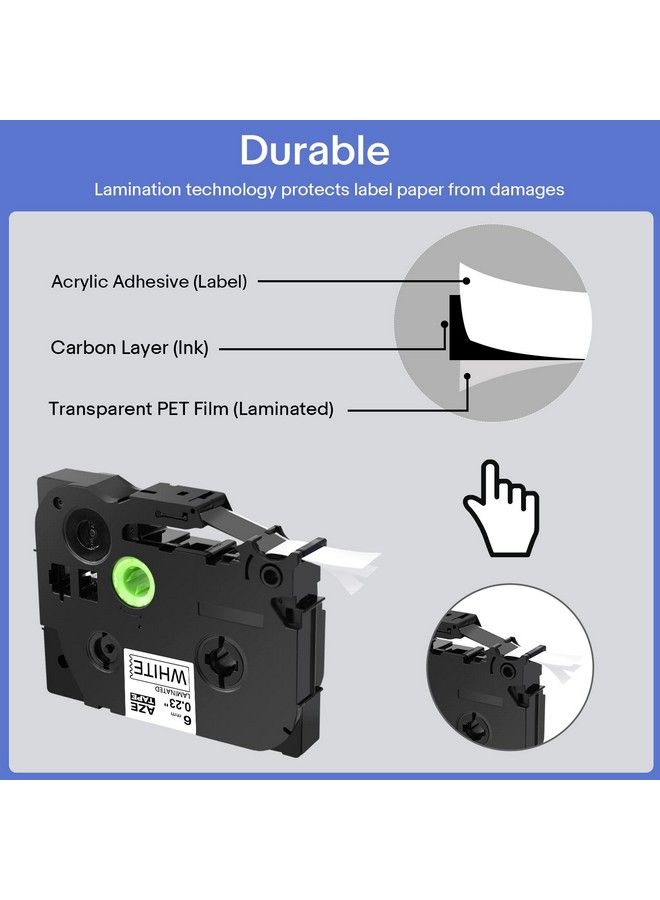 Greencycle 2Pack Compatible For Brother 1 4" 0.23" X 26.2Ft Black On White Aze 211 Tze211 Tze211 Tz211 Standard Laminated Label Tape For P Touch Ptd210 Ptd400Ad Pt1230 Pth110 Pt Cube Labeler - Image 4
