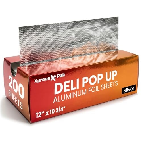 XpressPak Aluminum Foil Sheets for Food - 200 Count Pre-Cut - 12” Pop Up Foil Sheets for Restaurant, Home, Sandwich or Hot Dog Tin Foil Disposable Sheets - Image 1