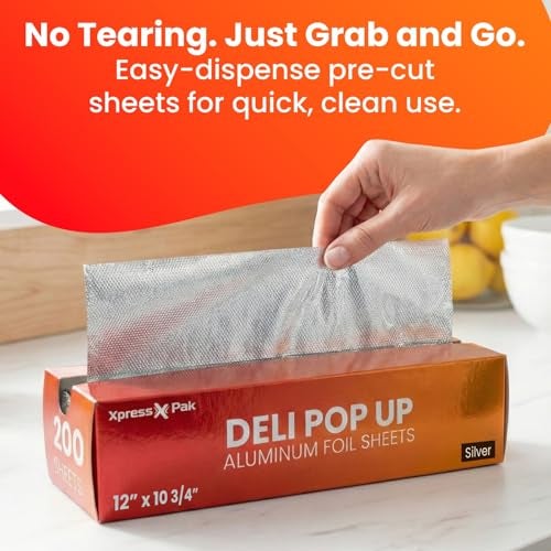 XpressPak Aluminum Foil Sheets for Food - 200 Count Pre-Cut - 12” Pop Up Foil Sheets for Restaurant, Home, Sandwich or Hot Dog Tin Foil Disposable Sheets - Image 2