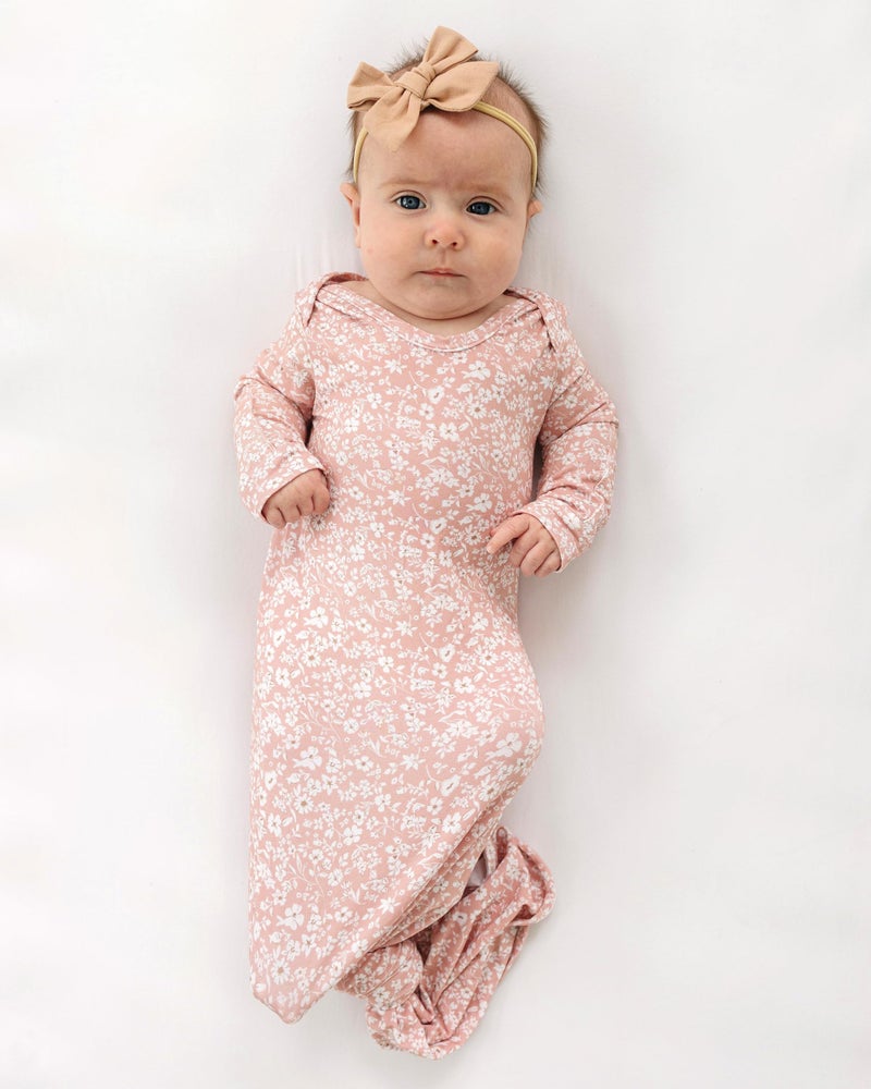 Sorrel + Fern Baby Gown â€“ Super Soft Knotted Gown for Baby Newborn Boys and Girls, Infant, Newborn Bottom Tie and Hand Mittens, Perfect Hospital Coming Home Outfit (Fleurette) - Image 3