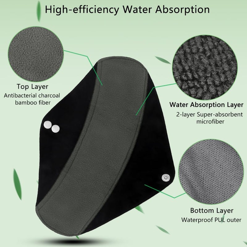 TopDirect Reusable Bamboo Sanitary Towels Pads, TopDirect 8 Pack Medium & Large (9.06" & 11.02") Heavy Flow Night Pads Washable Cloth Menstrual Pad with Wet Bag for Women - Image 4