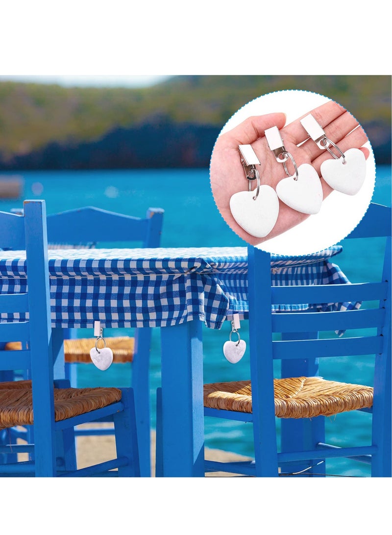 KASTWAVE Tablecloth Weights Clip,Marble Heart-Shaped Weights,Stainless Steel Clips - Set of 12,Keep Your Tablecloth Secure(White) - Image 4