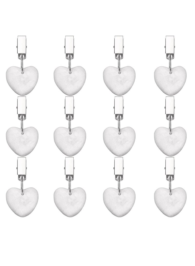 KASTWAVE Tablecloth Weights Clip,Marble Heart-Shaped Weights,Stainless Steel Clips - Set of 12,Keep Your Tablecloth Secure(White) - Image 1