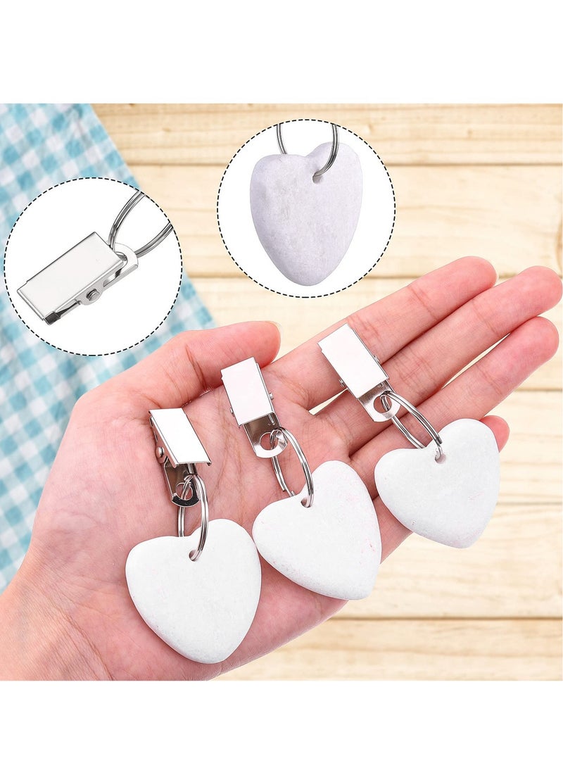 KASTWAVE Tablecloth Weights Clip,Marble Heart-Shaped Weights,Stainless Steel Clips - Set of 12,Keep Your Tablecloth Secure(White) - Image 2