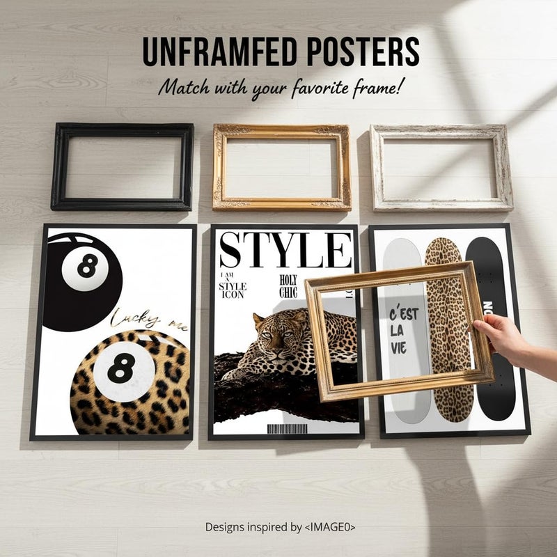 Khioea 3Pcs Trendy Leopard Wall Art Preppy Aesthetic Stylish Leopard Painting Picture Wall Decor Funky Lucky 8 Ball Cheetah Poster Print Artwork for Bedroom Living Room Bathroom Home Decoration Unframed - Image 3